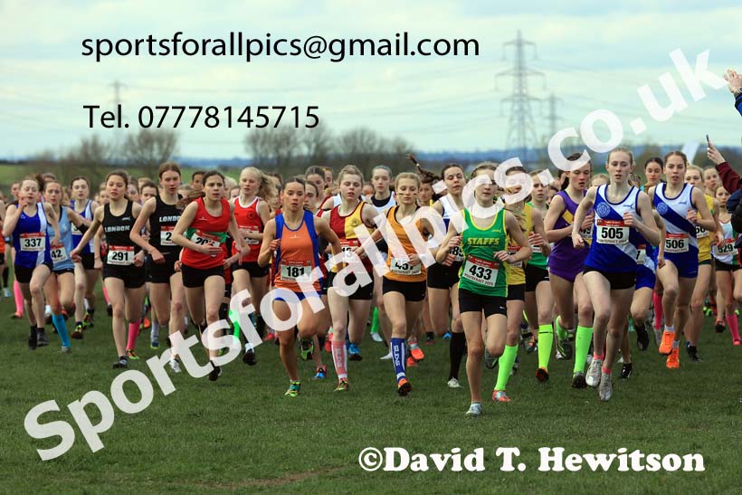 Junior Girls 2024 English Schools Cross Country Champs., Pontefract, March 16th.  Photo: David T. Hewitson/Sports for All Pics
